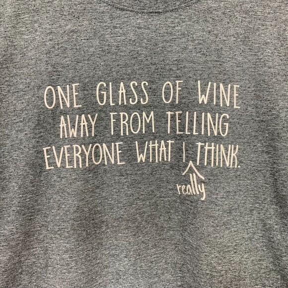 Gildan Activewear Text Tee Unisex Women M Gray “glass of wine . .” Cotton Blend - Picture 3 of 8
